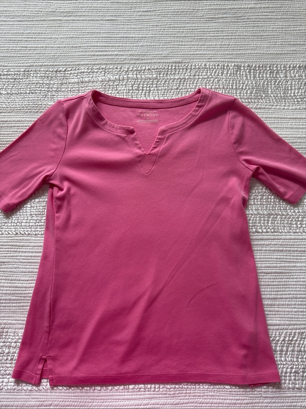 Talbots Bright Pink Short-Sleeve Notch-Neck Tee